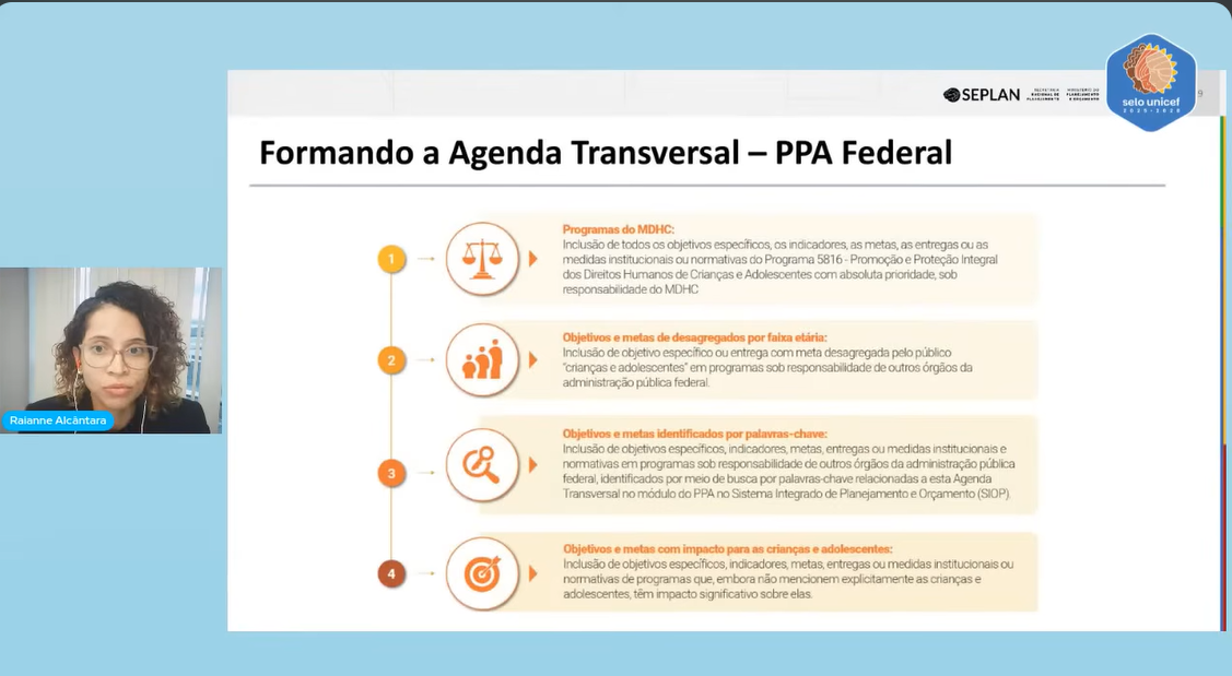 captura live elaboração da agenda transversal crianças e adolescentes atrelada ao PPA