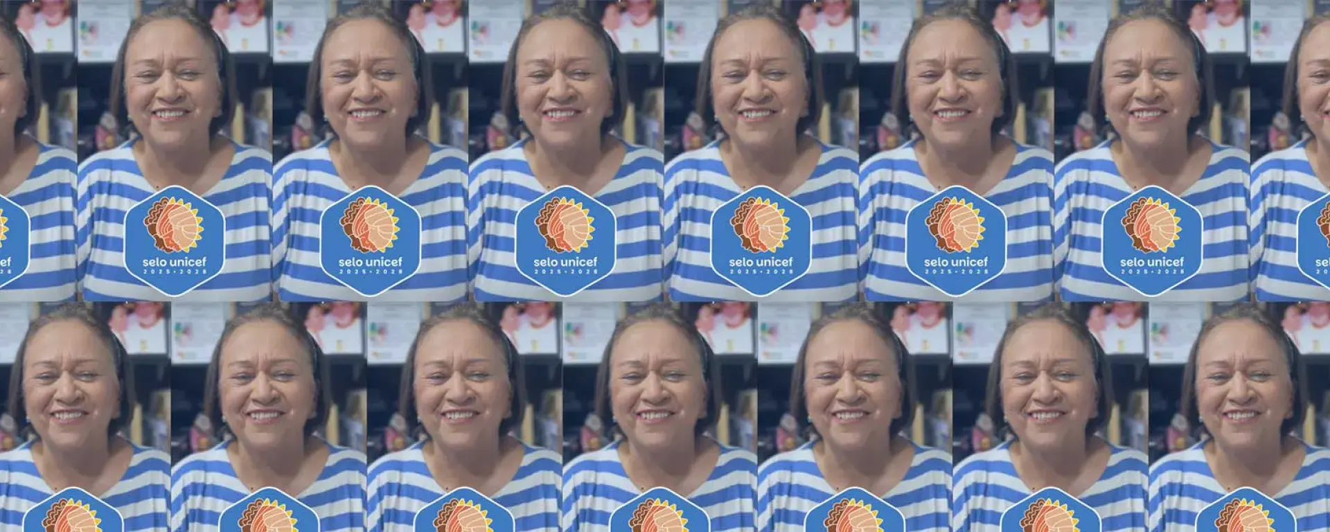Foto da governadora do Rio Grande do Norte, Fátima Bezerra, usando uma blusa branca listrada com azul