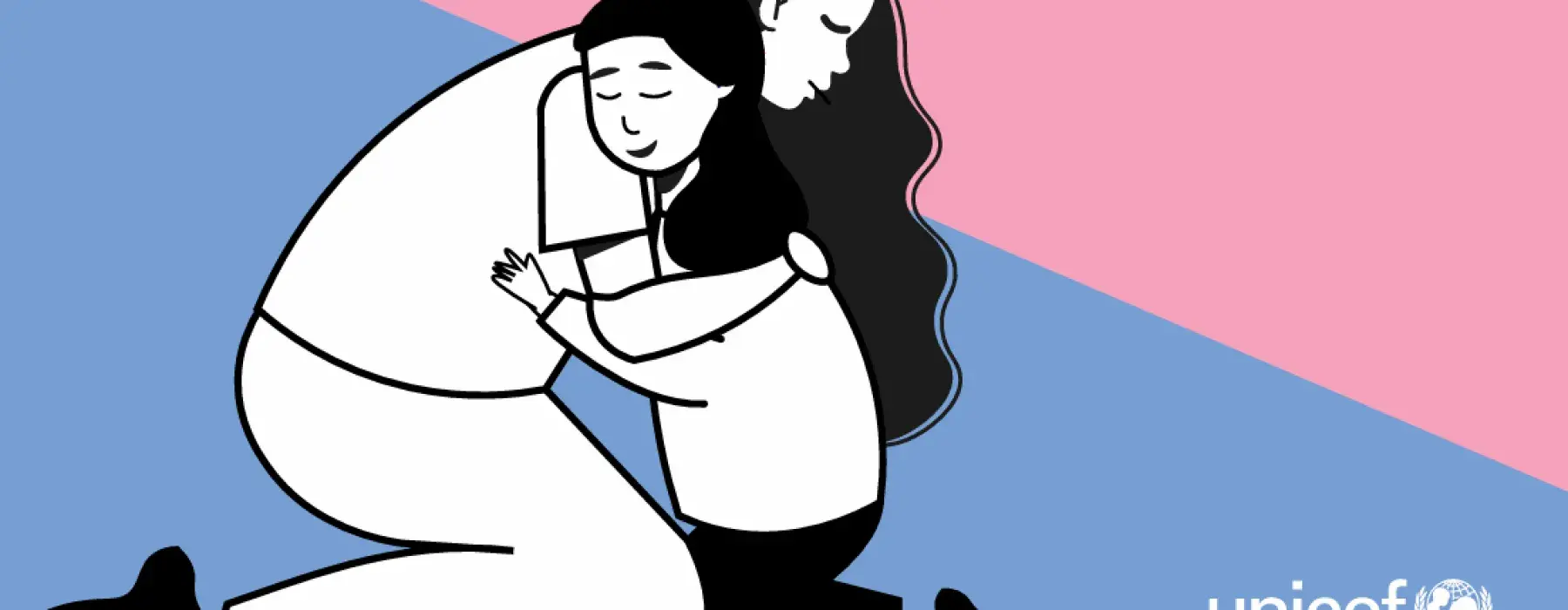 A imagem mostra o desenho de uma mulher abraçando uma menina