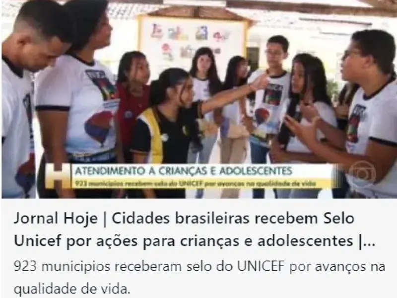 Matéria do Jornal Hoje destaca resultados do Selo UNICEF