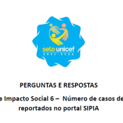 Simbolo do Selo no centro do documento com os dizeres: " Perguntas e Respostas -  Indicador de Impacto Social 6 – Número de casos de violência reportados no portal SIPIA"