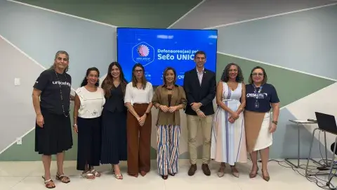 Na imagem, estão representantes do UNICEF, da Defensoria Pública e da Asserte 