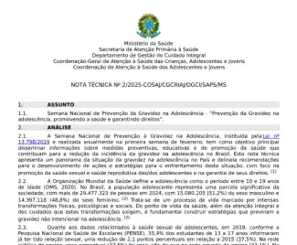 Nota Técnica nº 2/2025 – Prevenção da Gravidez na Adolescência